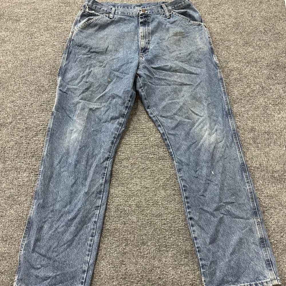 Wrangler Carpenter Jeans Mens Size 36x34 Blue Relaxed Fit Utility Workwear Denim